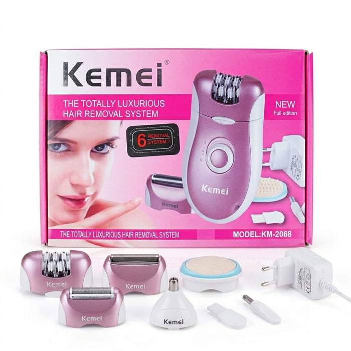 Kemei KM-2068 6-in-1 luxurious hair removal system full set with all attachments and charger