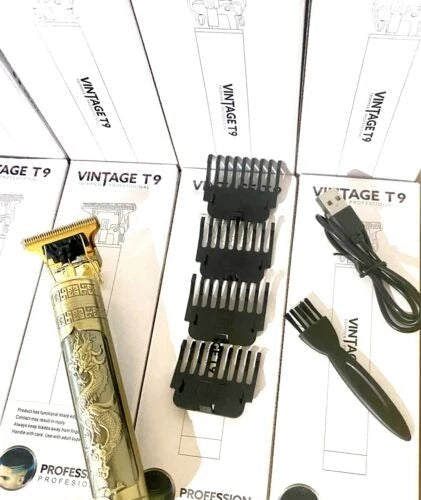 Vintage T9 gold dragon trimmer with 4 guide combs USB cable and cleaning brush