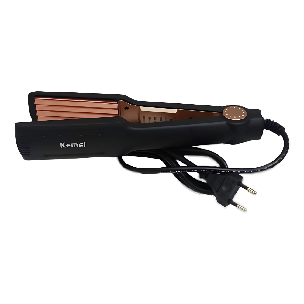 Kemei KU-172 hair straightener crimper black body with rose gold ceramic plates and power cord