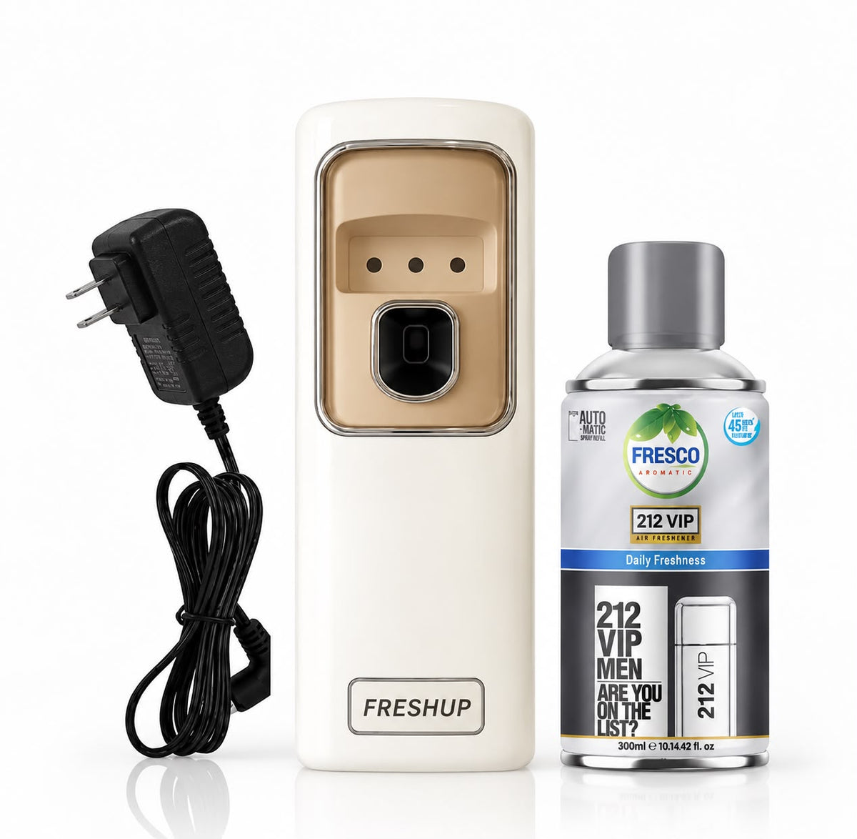 Freshup Automatic Air Freshener Dispenser with, Adaptor and Refill – Dual Power Spray Machine