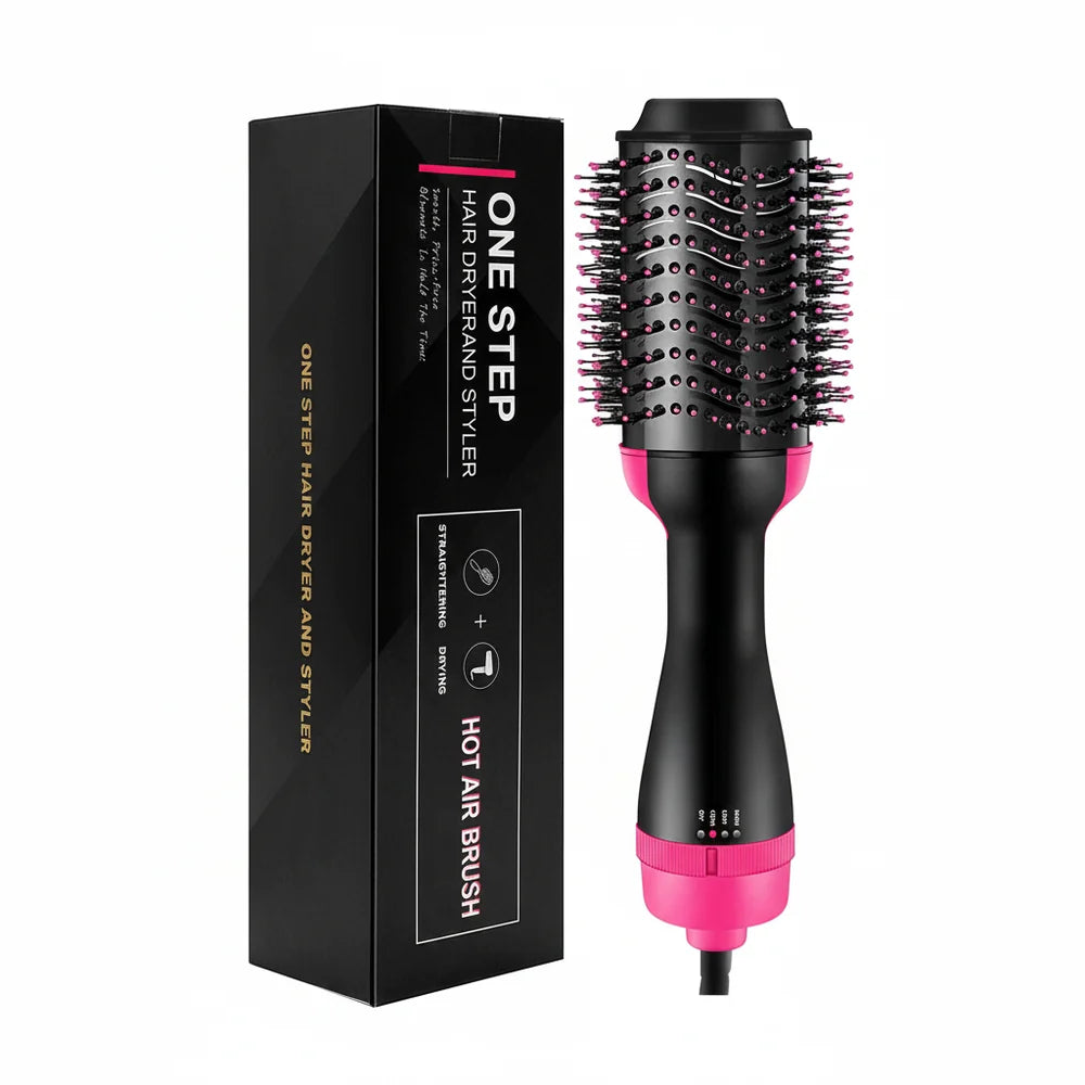 One Step Hair Dryer being used on hair showing volumizing and straightening results
