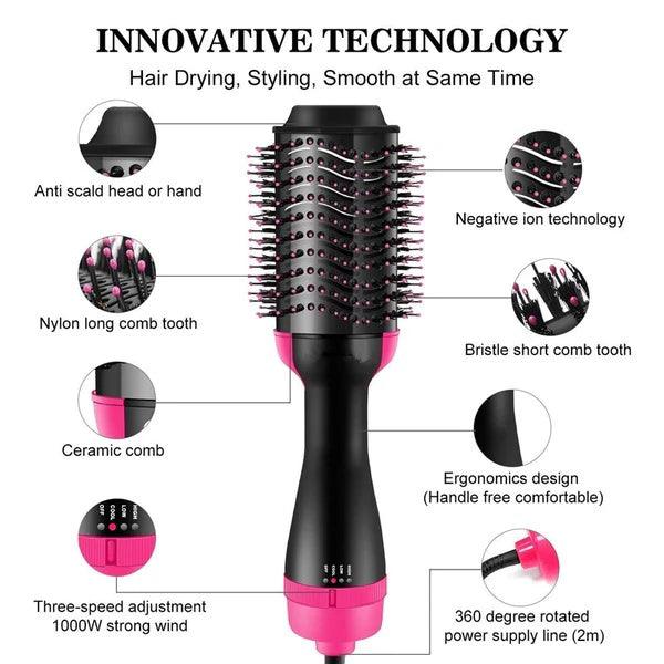One Step Hair Dryer before and after results - straighten hair fast with heat steam rapid warming 3-layer coating
