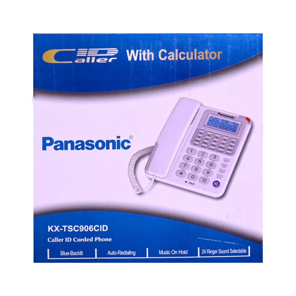 Panasonic KX-TSC906CID Caller ID corded phone with calculator blue backlit LCD original box