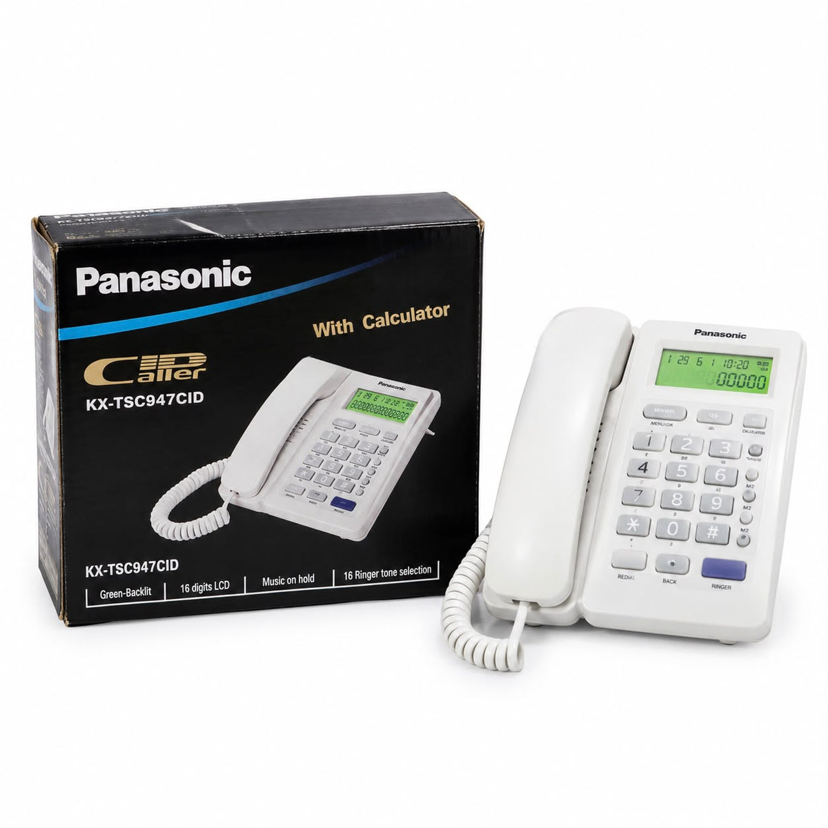 Panasonic KX-TSC 947 CID White Corded Landline Telephone with Caller ID &amp; Calculator