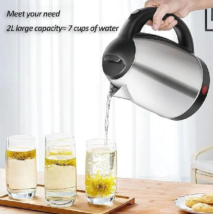 National Electric Kettle 2L pouring water into glasses 7 cups capacity