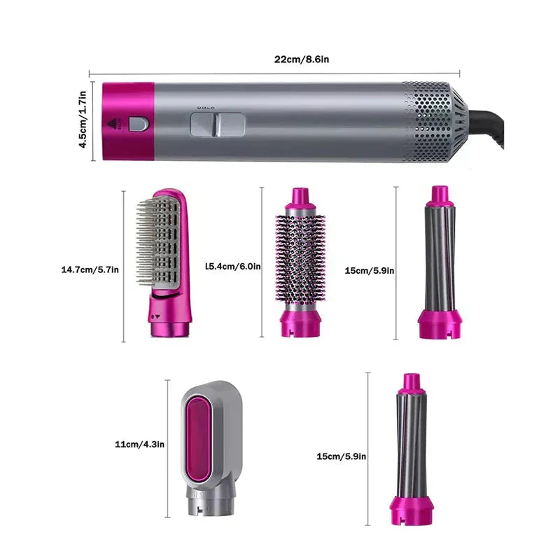 5-in-1 hot air styler complete set with original box 5 attachments curling barrels round brush smooth comb nozzle