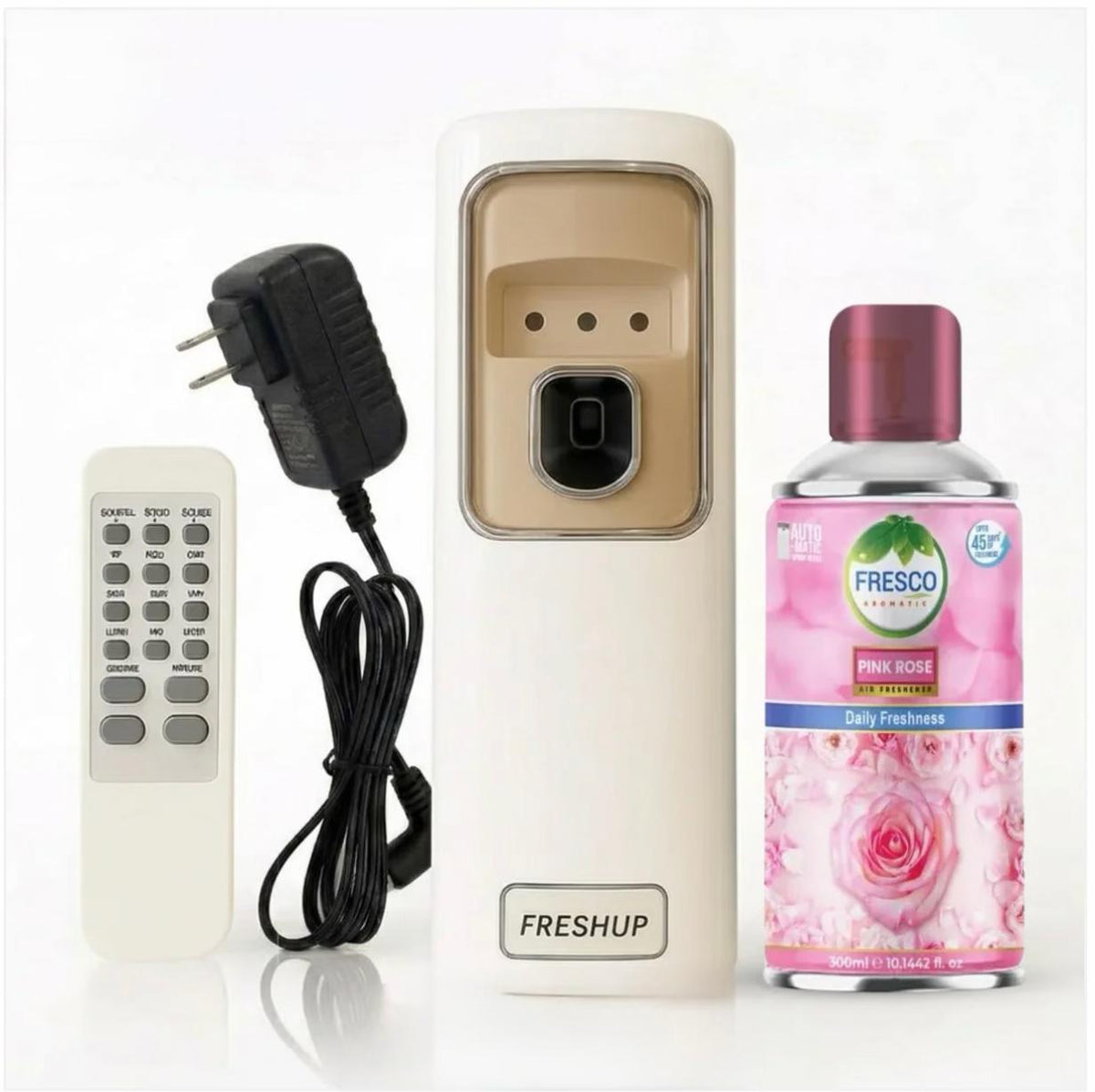 Freshup Automatic Air Freshener Dispenser with Remote, Adaptor and Refill – Dual Power Spray Machine