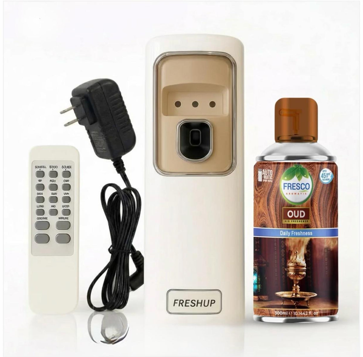 Freshup Automatic Air Freshener Dispenser with Remote, Adaptor and Refill – Dual Power Spray Machine