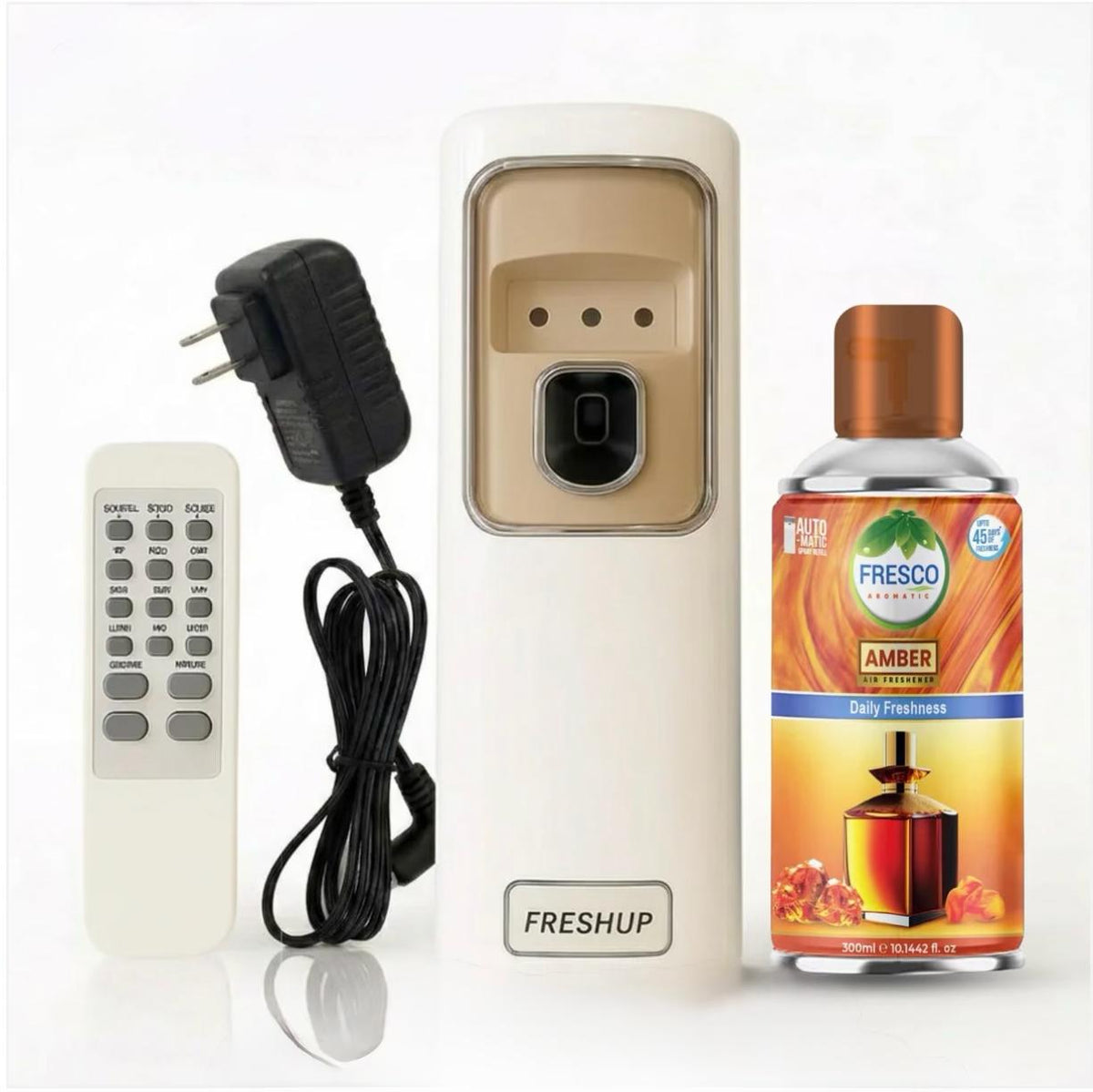 Freshup Automatic Air Freshener Dispenser with Remote, Adaptor and Refill – Dual Power Spray Machine