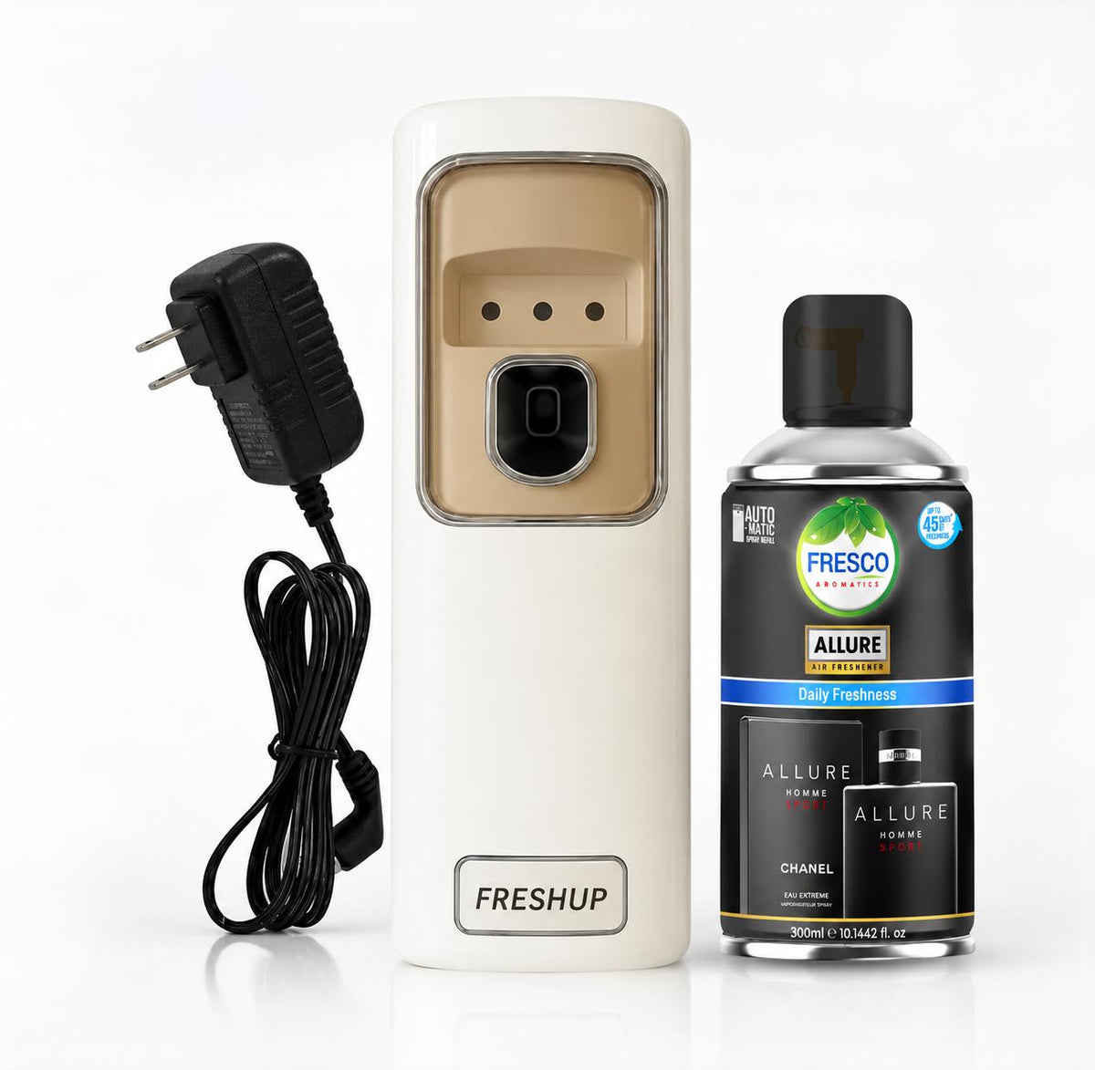 Freshup Automatic Air Freshener Dispenser with, Adaptor and Refill – Dual Power Spray Machine