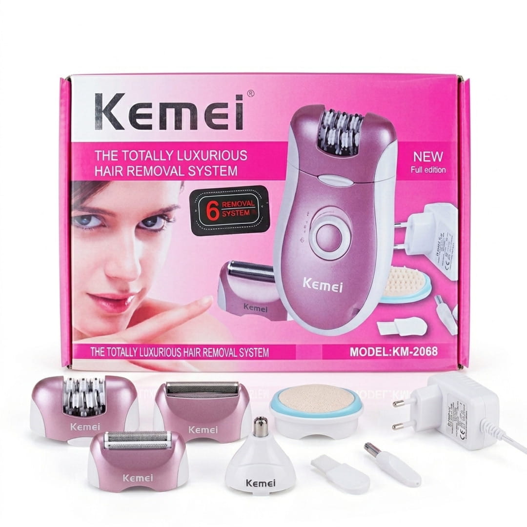 Kemei KM-2068 6-in-1 luxurious hair removal system full set with all attachments and charger