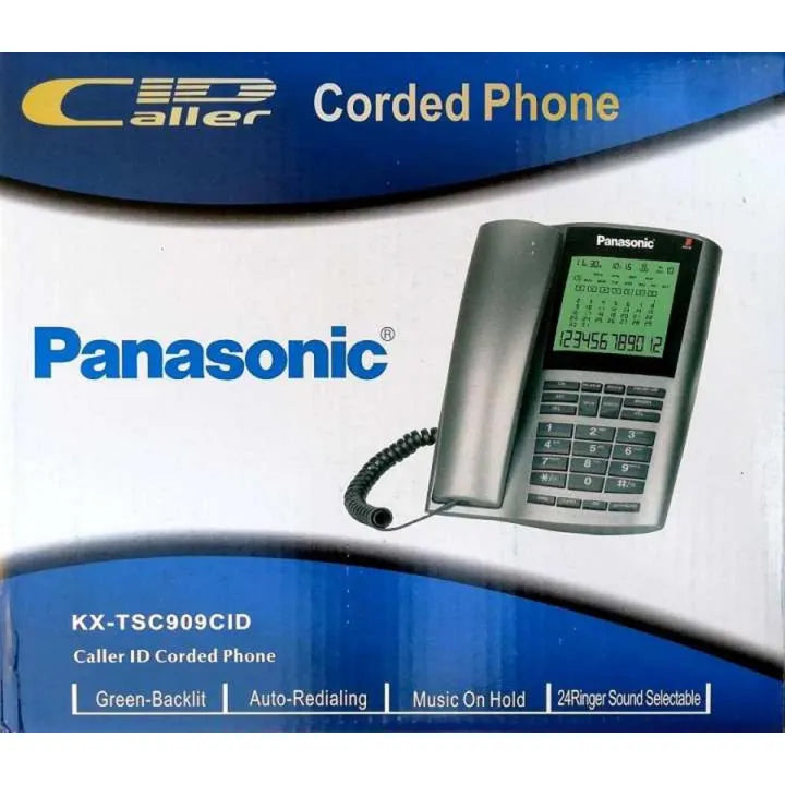 Panasonic KX-TSC909CID Caller ID corded phone silver with green backlit LCD display original box