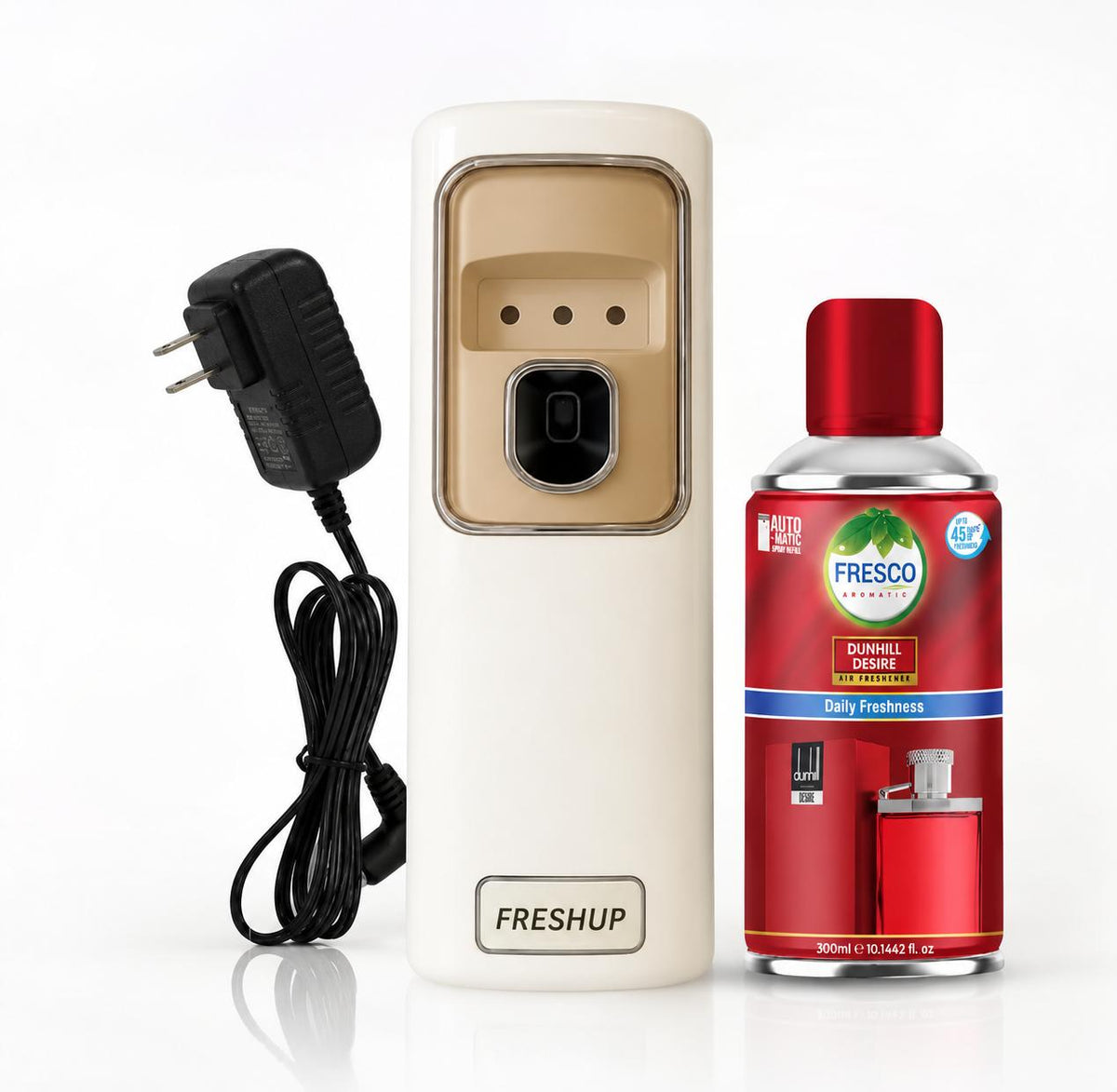 Freshup Automatic Air Freshener Dispenser with, Adaptor and Refill – Dual Power Spray Machine
