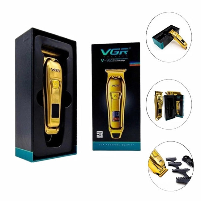 VGR V-965 gold professional hair trimmer with original luxury box and guide combs