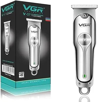 VGR V-071 professional hair trimmer silver stainless steel body with original box front view