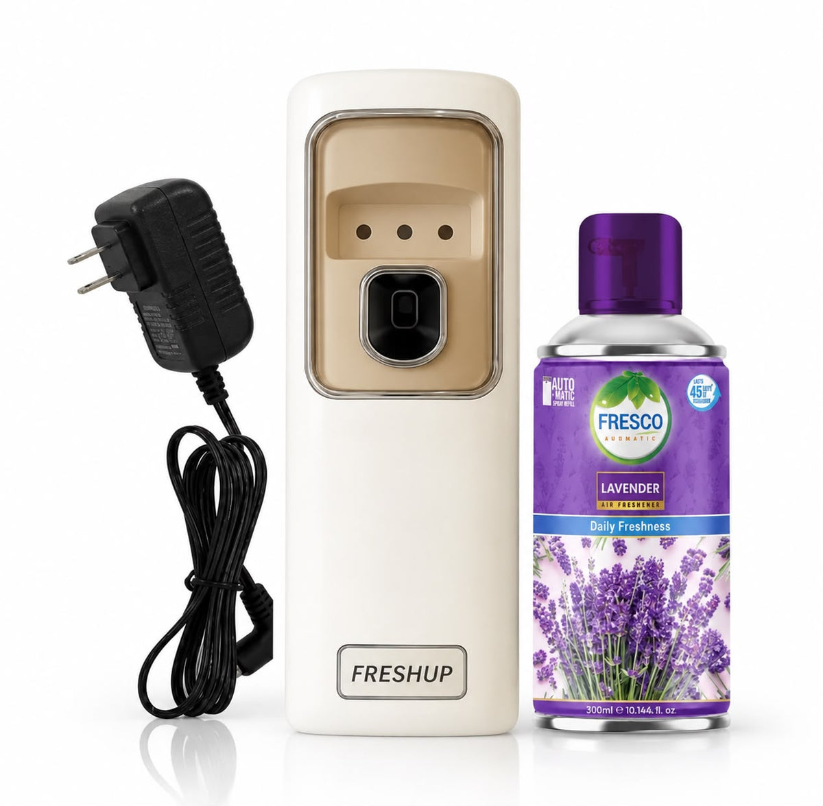 Freshup Automatic Air Freshener Dispenser with, Adaptor and Refill – Dual Power Spray Machine