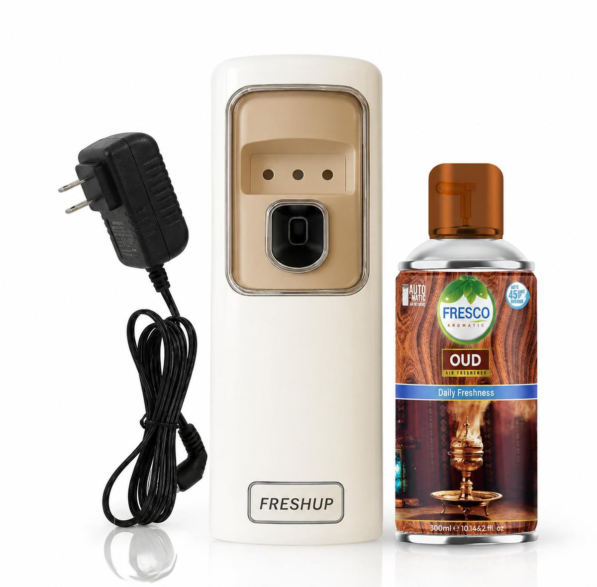Freshup Automatic Air Freshener Dispenser with, Adaptor and Refill – Dual Power Spray Machine