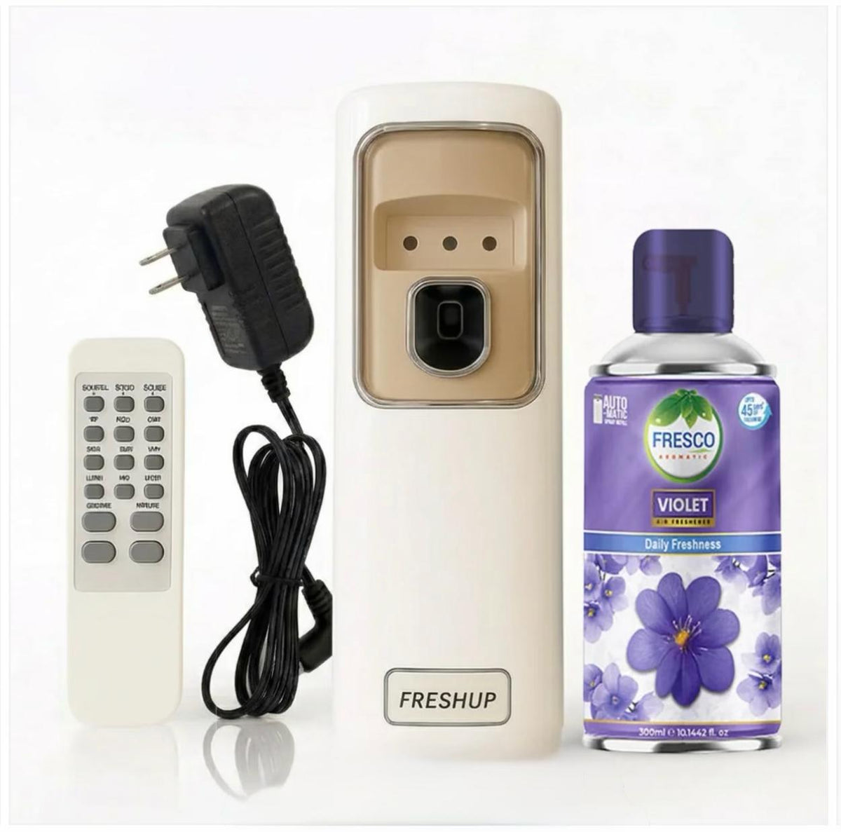 Freshup Automatic Air Freshener Dispenser with Remote, Adaptor and Refill – Dual Power Spray Machine