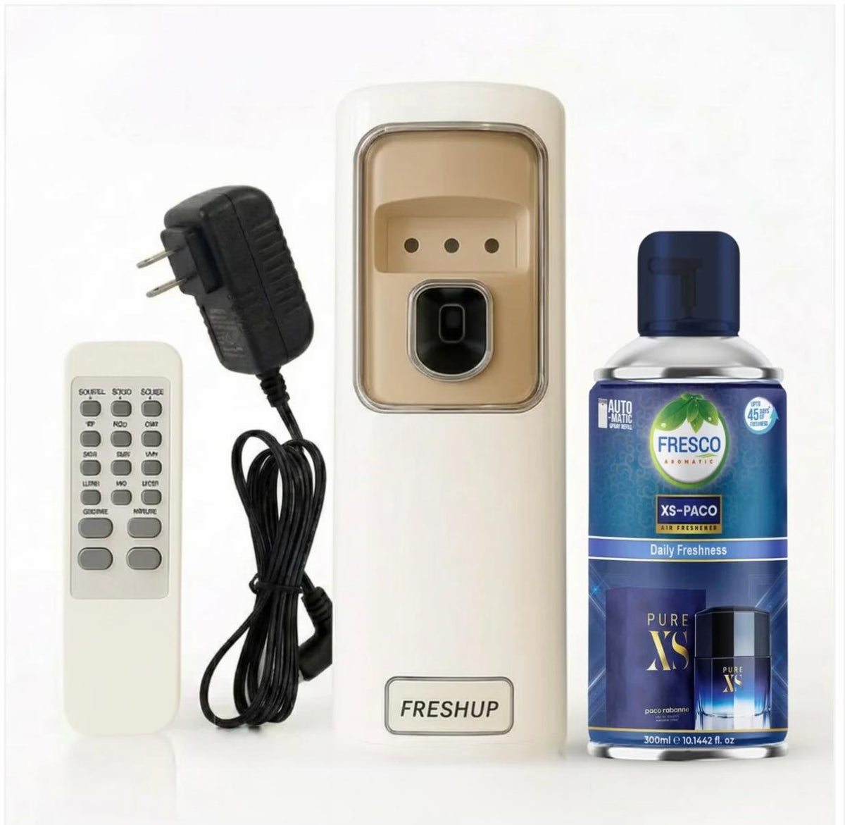 Freshup Automatic Air Freshener Dispenser with Remote, Adaptor and Refill – Dual Power Spray Machine